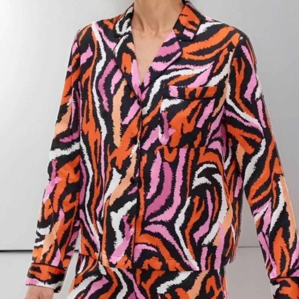 Diane Von Furstenberg Target Pajama Top Shirt Notch Collar Zebra Pink Sz 2X Plus